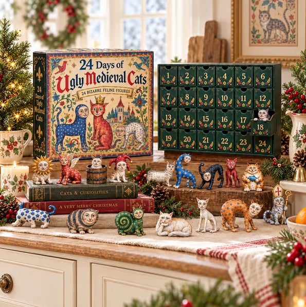 🏰24 Days of Ugly Medieval Cats Advent Calendar - Unique Medieval Cat Collectibles Holiday Countdown Box