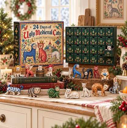 🏰24 Days of Ugly Medieval Cats Advent Calendar - Unique Medieval Cat Collectibles Holiday Countdown Box