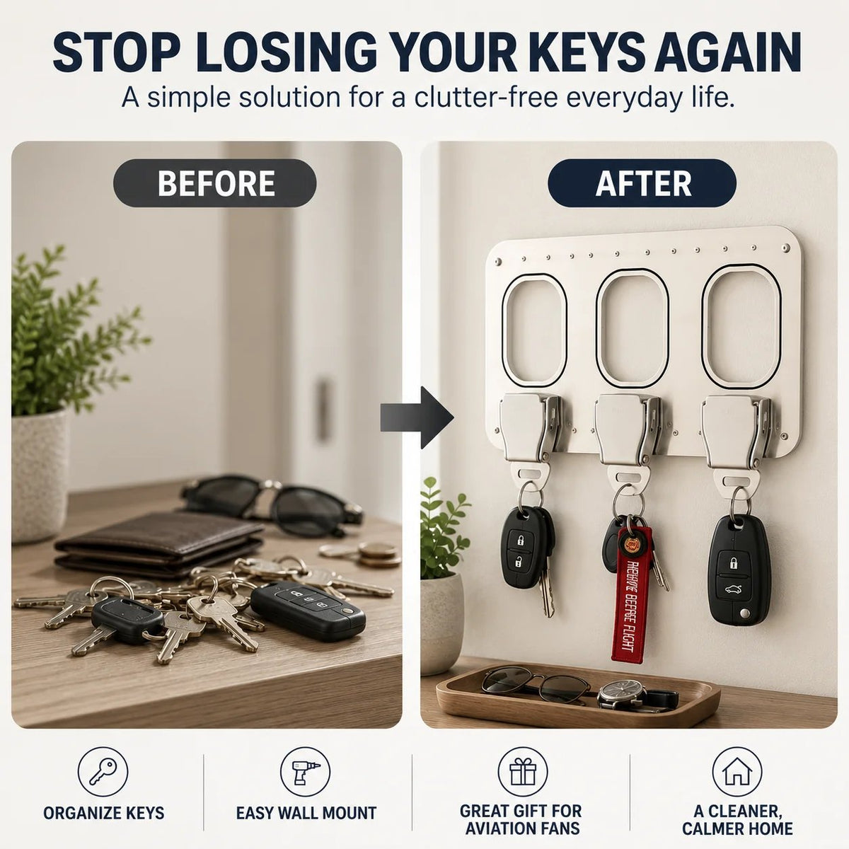 💯✈️ Aviation Style Key Holder – Buckle-Inspired Wall Mounted Key Organizer for Entryway & Home