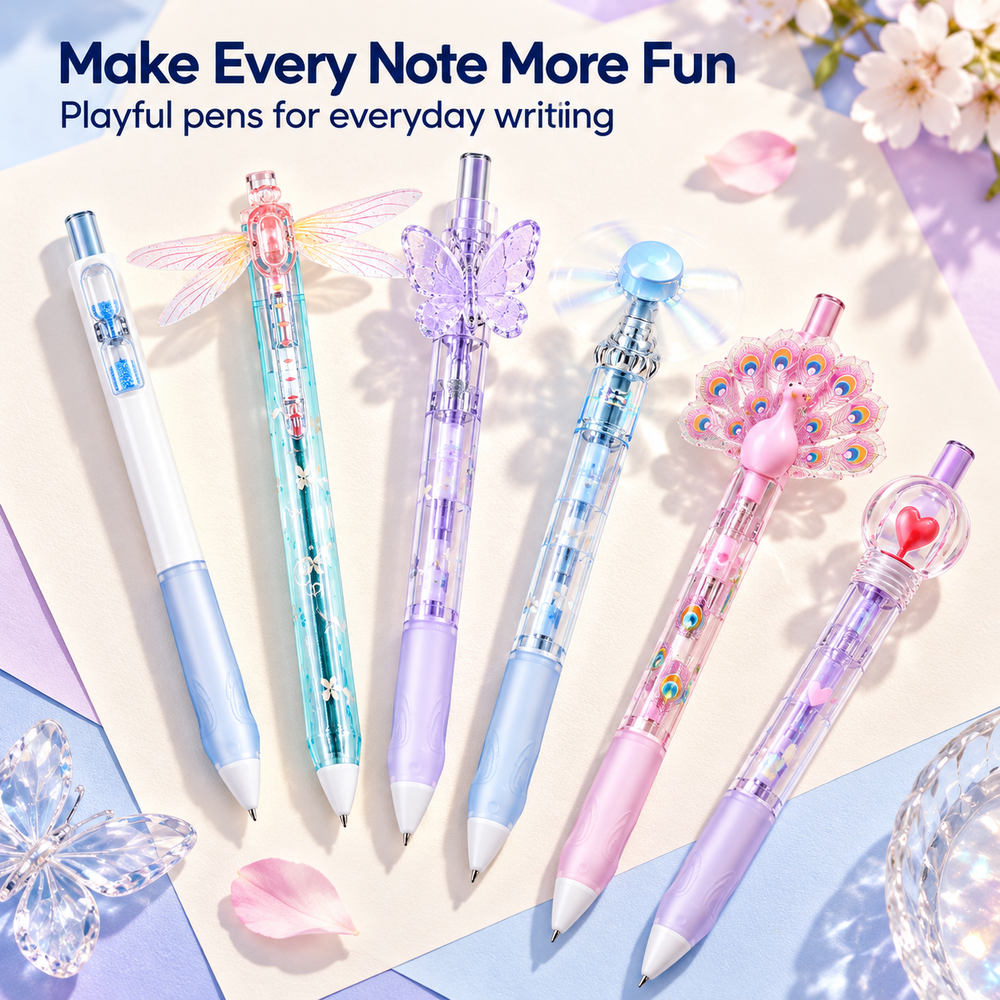 Colorful novelty pens with butterfly and dragonfly designs