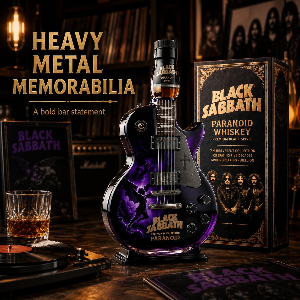 Black - Sabbath Paranoid Guitar Collectible Glass Decanter 🎸