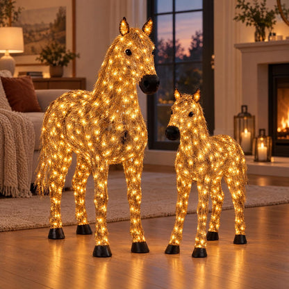 Doppeltes beleuchtetes Pferde-Weihnachtsset.
