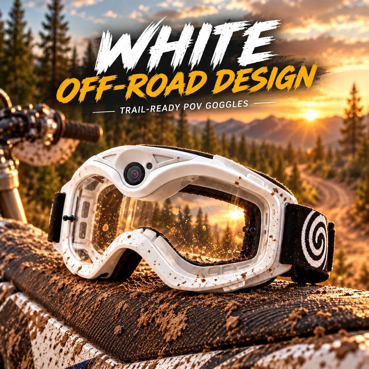 🏍️ POV Camera Motocross Goggles – White Off-Road Riding Goggles with Built-In Camera, Anti-Fog Lens & USB-C Charging