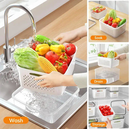 🥗 5-Pack Stackable Fridge Organizers with Removable Colanders – Keep Fruits & Veggies Fresh