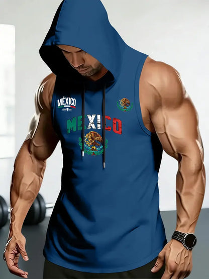 🔥 Men's Mexico Pride Sleeveless Hoodie – Breathable Athletic Tank Top 🇲🇽