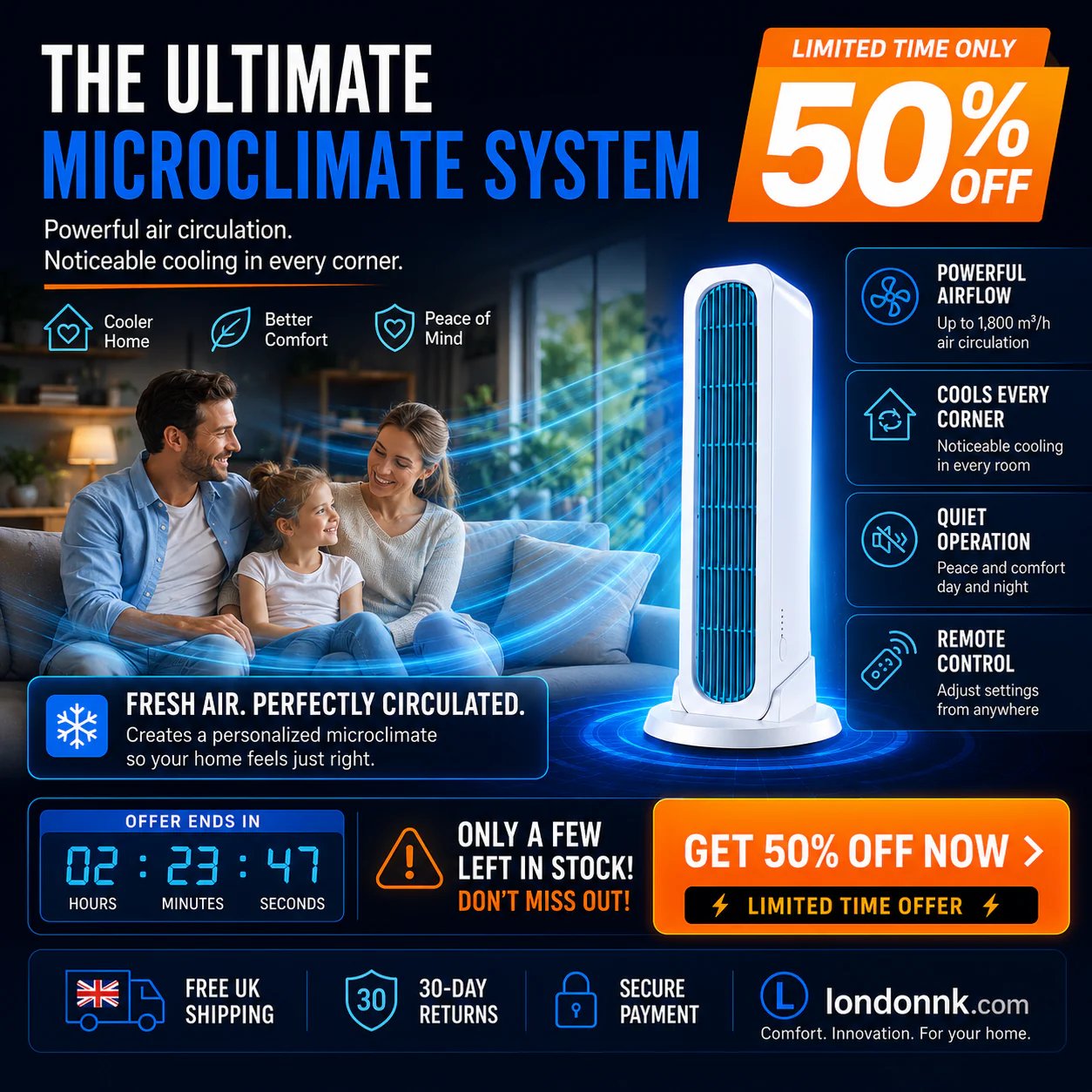 ❄️[Cool the Entire Room in 90 Seconds]Tower Fan—an air conditioner that can be used in both upright and horizontal positions