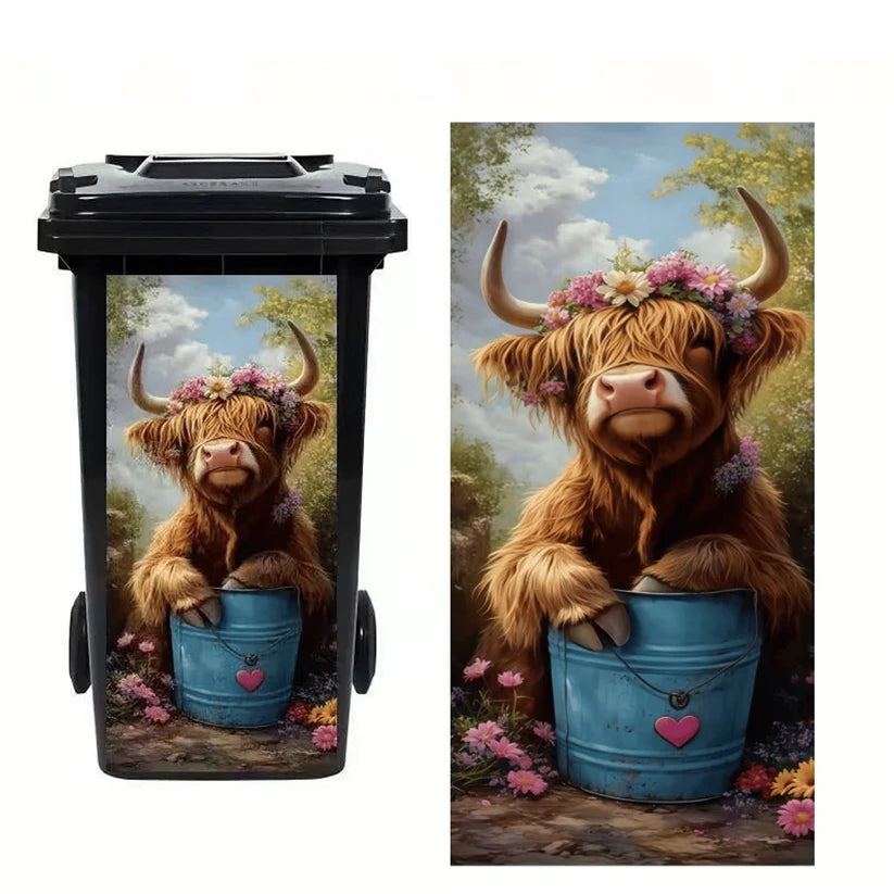 Highland cattle decorative trash can sticker