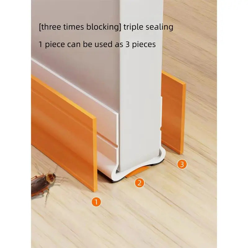 Triple sealing structure around the bottom and sides of a door
