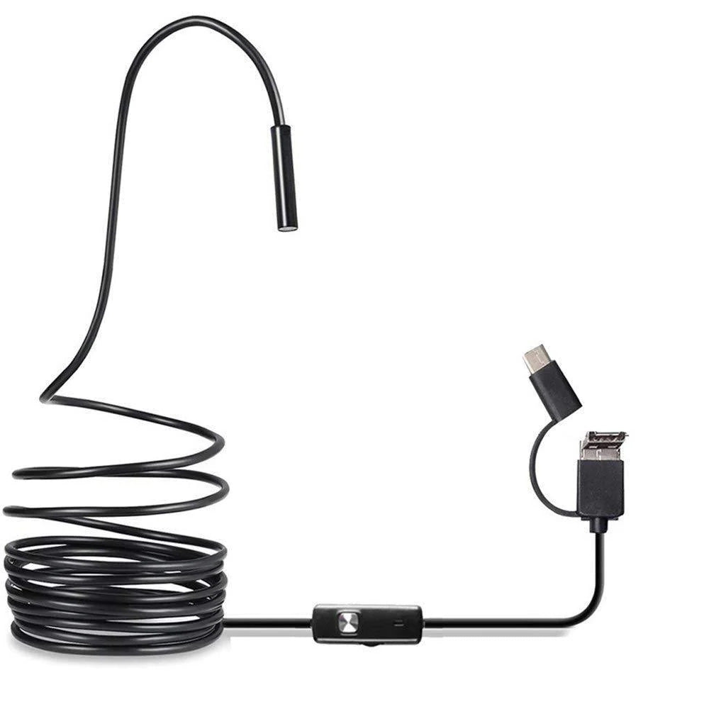 Close-up of the endoscope probe and cable with connector