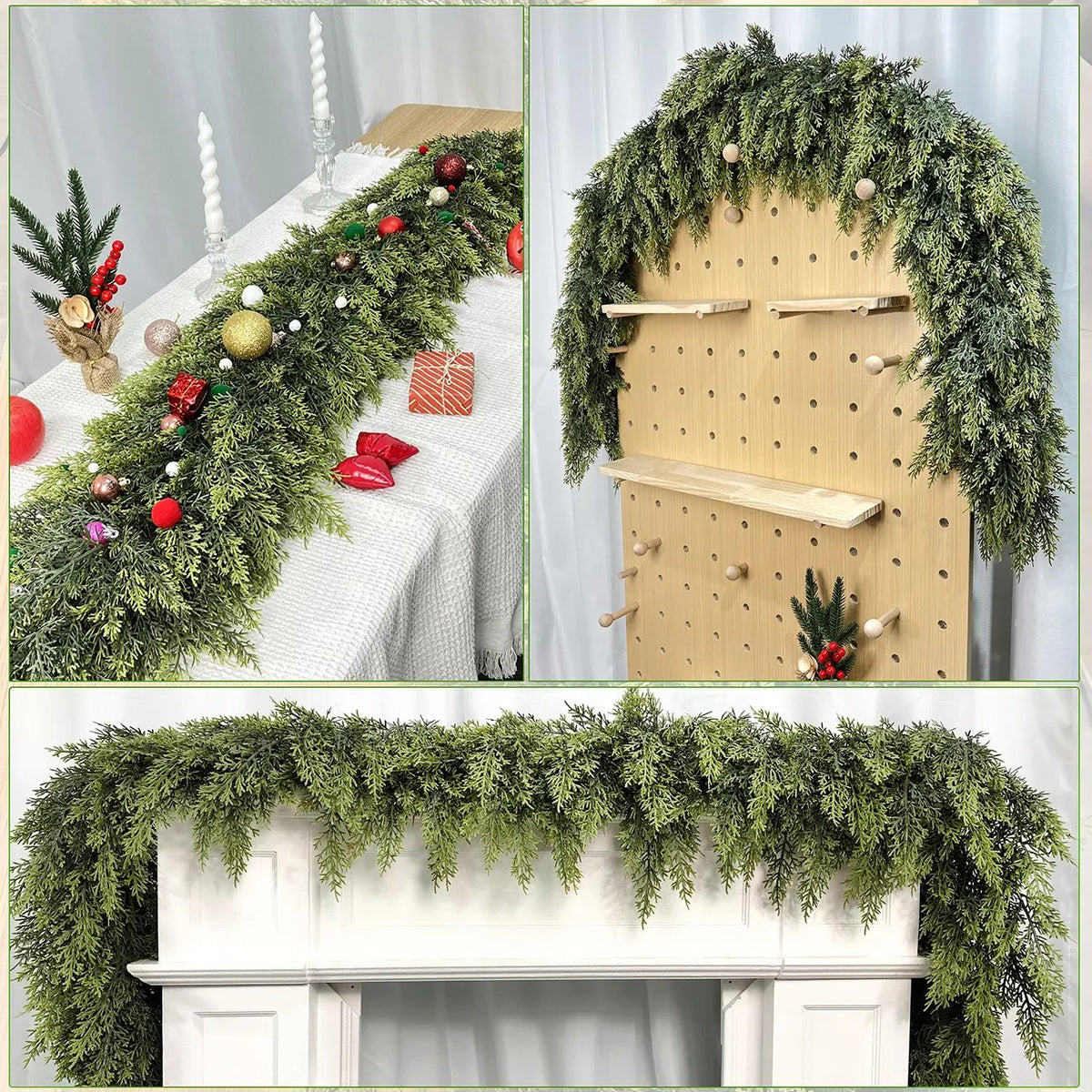 🎄 2-Pack 6ft Real Touch Artificial Cedar Garland | Lifelike Winter Pine Greenery for Christmas Mantle, Table & Wall Decor