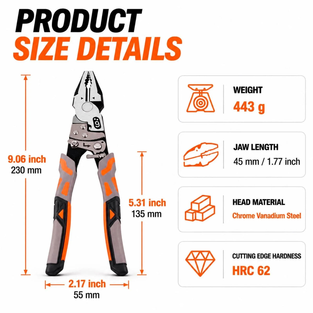 🔩 Self-Locking Ratchet Pliers, 55 Steel Anti-Skid Locking Grip Pliers, Heavy Duty Wire Cutters for Automotive & Plumbing Repair