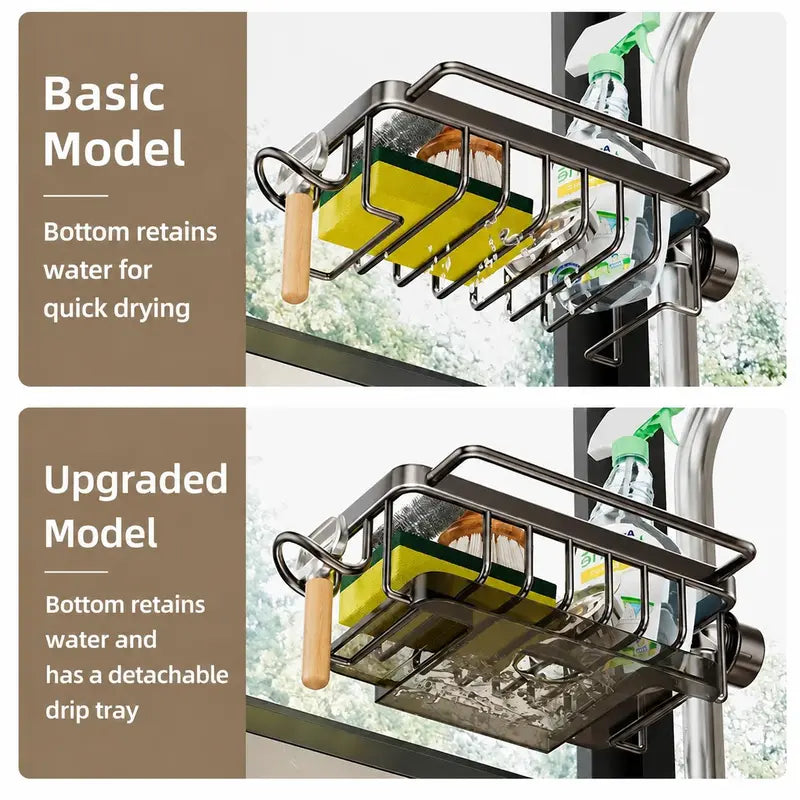 🚰 Stainless Steel Over-Faucet Sink Organizer – Space-Saving Sponge & Soap Holder with Drain Tray ✨