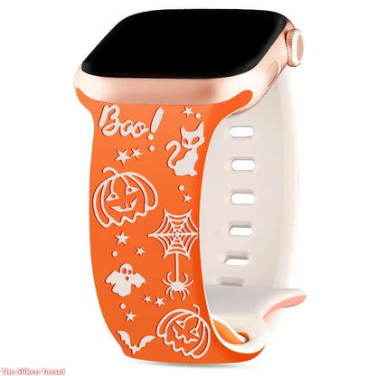 🎃 Halloween Laser Engraved Band for Apple Watch 49mm 45mm 41mm 👻 Dual-Tone Silicone Strap