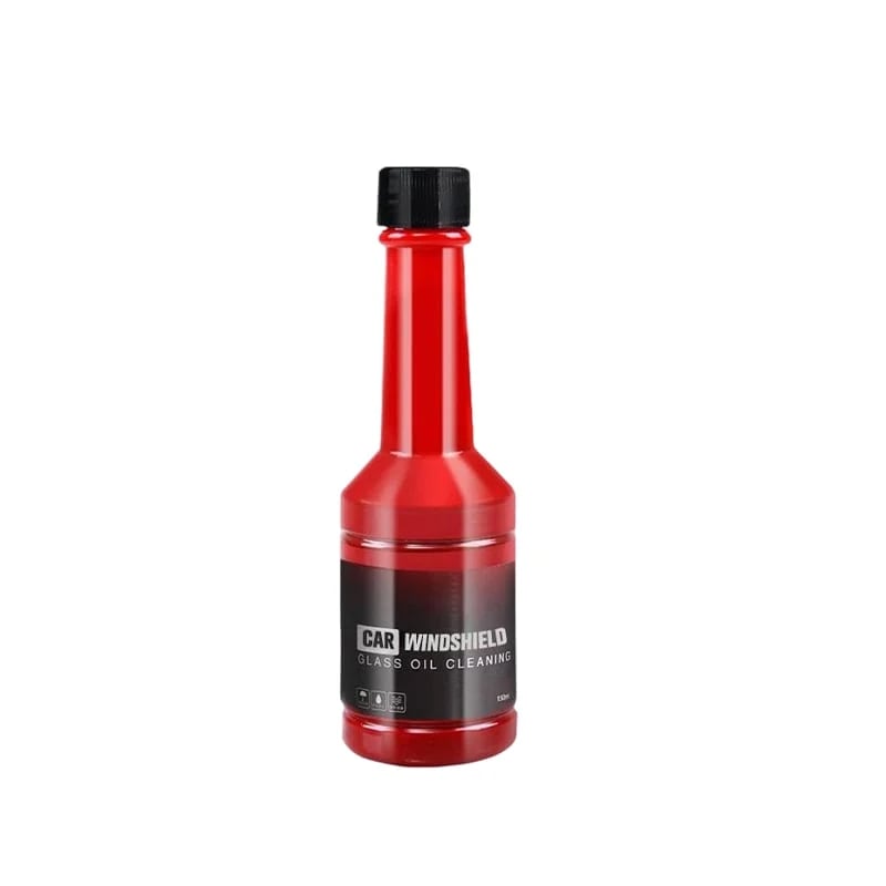 Single red bottle of car windshield glass oil cleaner