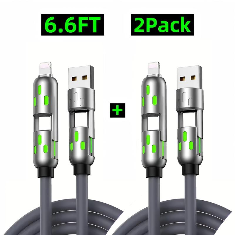 🔌 4-in-1 65W Fast Charging USB Cable, 6.6FT Multi Device Charging Cord 2 Pack