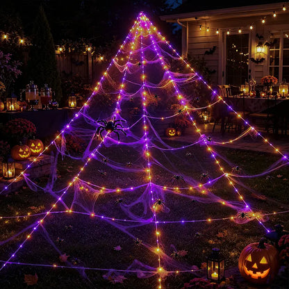 🎃 Giant LED Halloween Spider Web with Glowing Red-Eye Spider | Outdoor Decor 🕷️