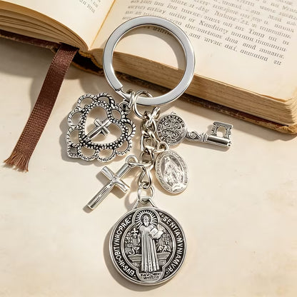 ✨Saint Benedict Religious Keychain | Cross & Prayer Medal Charms, Faith Protection Pendant, Inspirational Gift