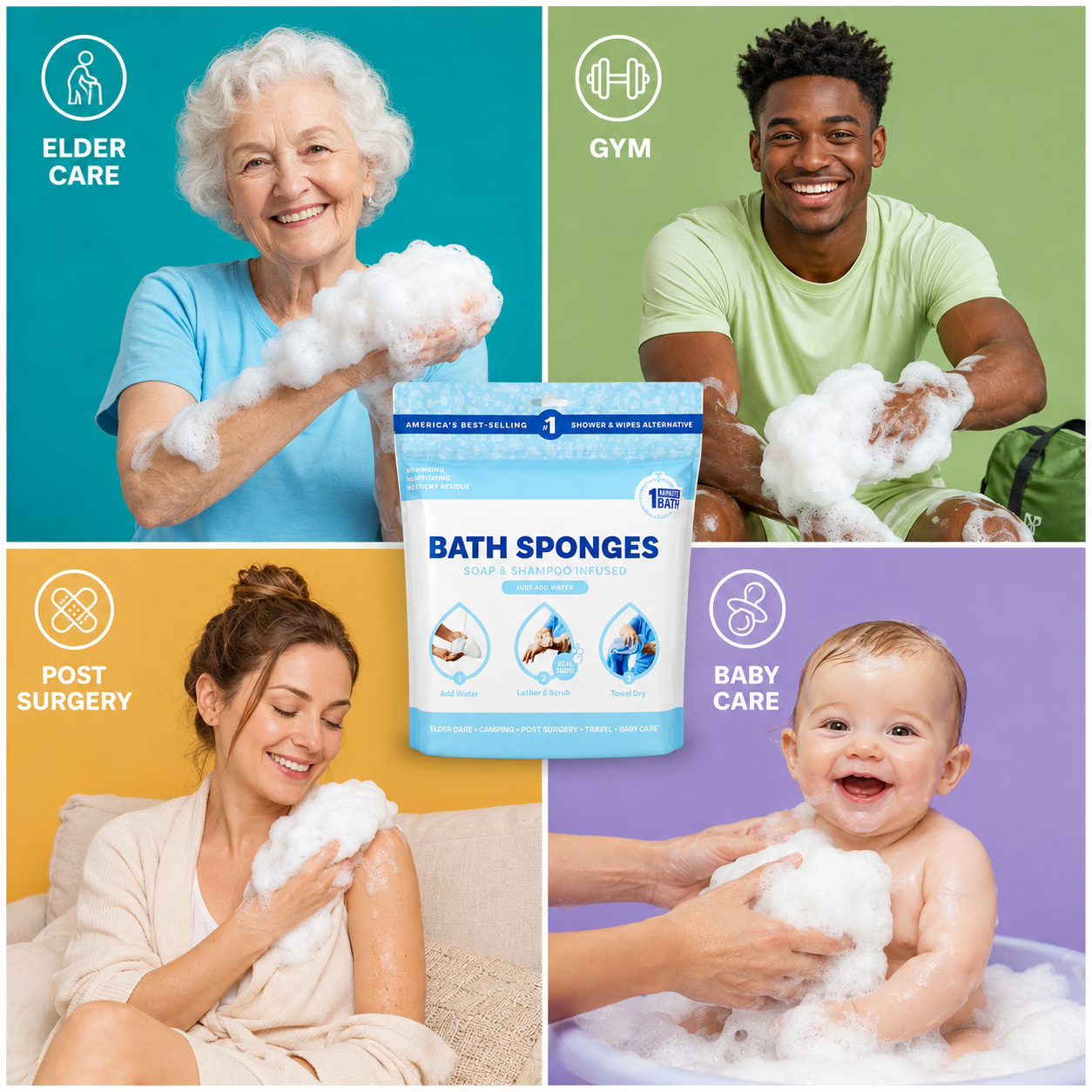 🫧Freshness Anytime, Anywhere! 25 Large Rinse-Free Bathing Wipes for Adults