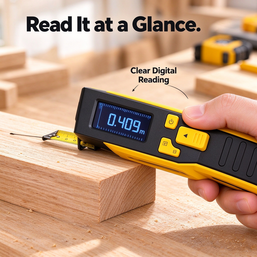 Digital readout on the VOOTIK tape measure during a measurement