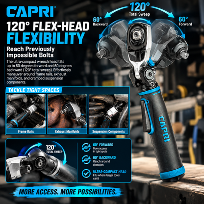 🔧Capri Tools 1/2 in. Flex-Head Air Angle Impact Wrench, 400 ft. lbs.