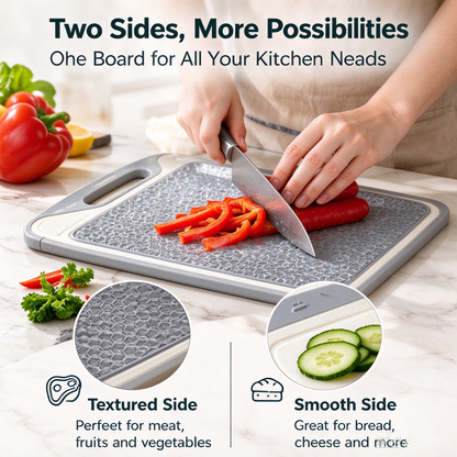 🧺Smart Dual Sided Kitchen Cutting Board | Non-Slip Silicone Edge | Built-in Whetstone &amp; Grinding Area | Juice Groove, Odor &amp; Stain Resistant