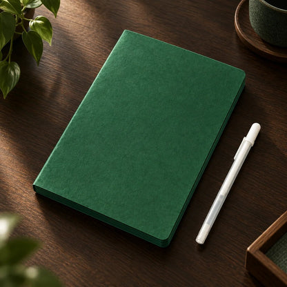 Deep Green Blank Notebook with White Gel Pen | Aesthetic Writing & Sketch Journal