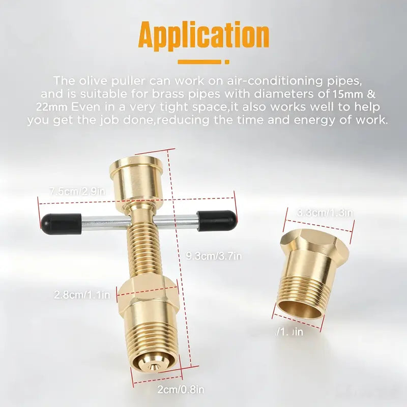 Compression Sleeve Puller Tool for 1/2" & 3/4" Brass Pipes, Rust-Resistant Ferrule Remover, Pipe Ring Extraction Kit for Corroded/Frozen Supply Stops, Removes Nut & Ferrule Safely – No Pipe Damage (Fits NPT 1/2", 3/4")