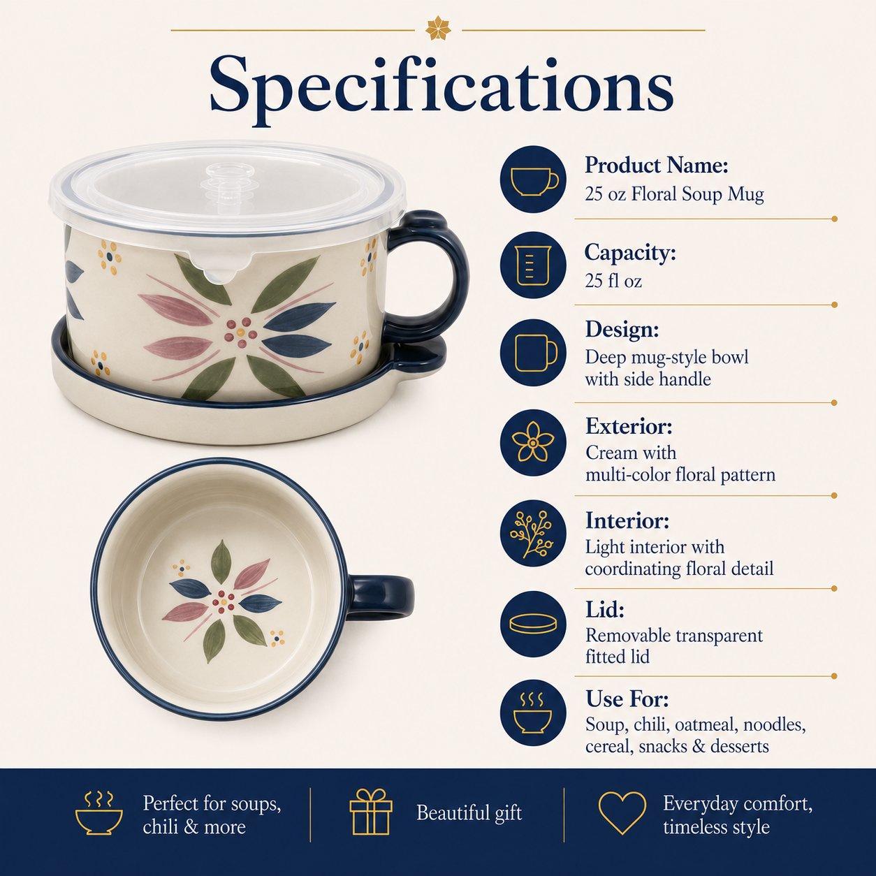 25 oz Floral Soup Mugs