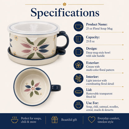 25 oz Floral Soup Mugs