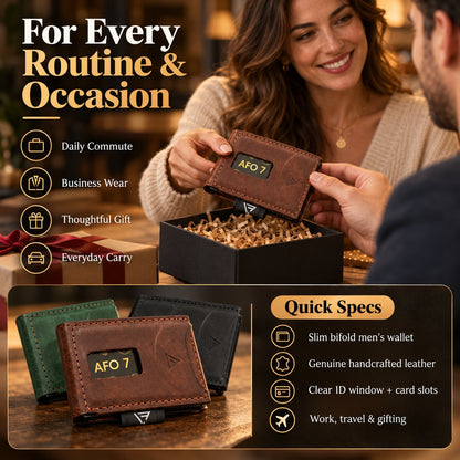 👝 Vintage Stitched Leather Wallet | Built-in AirTag Slot