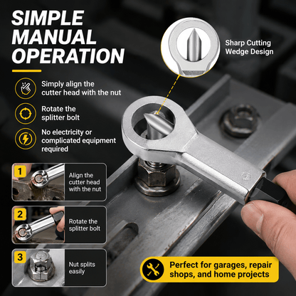 Nut splitter extractor manual operation instructions and tool close-up