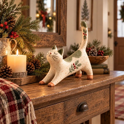 😽🐈 Woodland Christmas Cat Figurine
