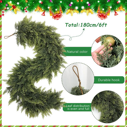 🎄 2-Pack 6ft Real Touch Artificial Cedar Garland | Lifelike Winter Pine Greenery for Christmas Mantle, Table & Wall Decor