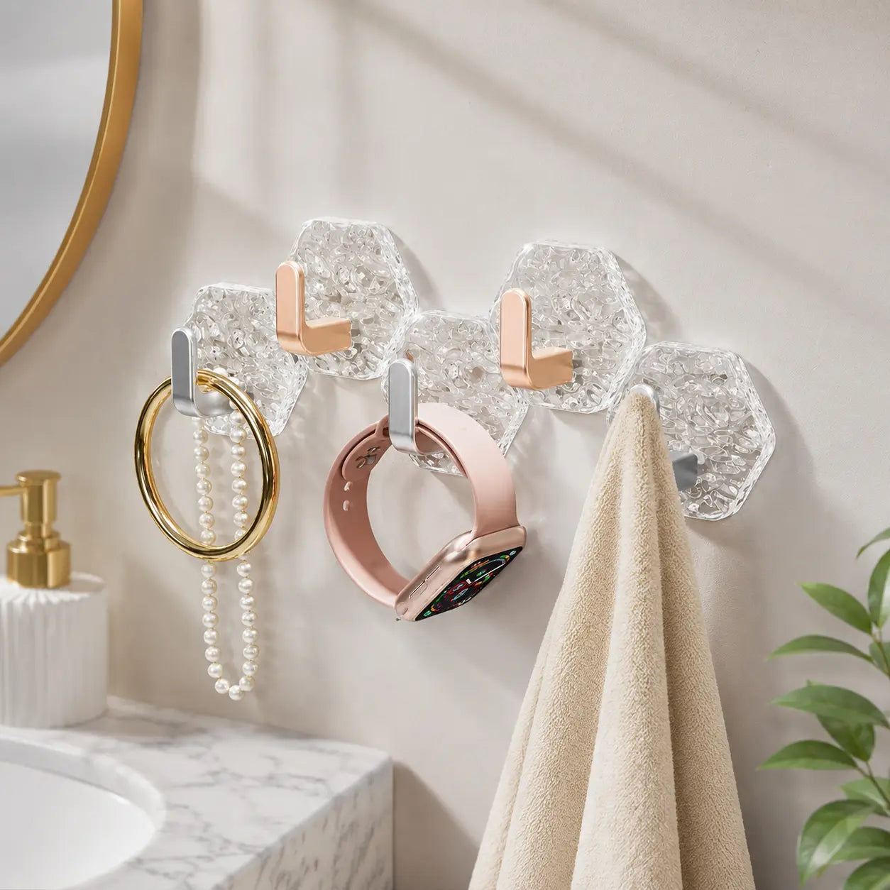 No Drill Wall Hooks Set - Waterproof Self Adhesive Hooks for Bathroom, Kitchen, Towels, Keys & Everyday Storage