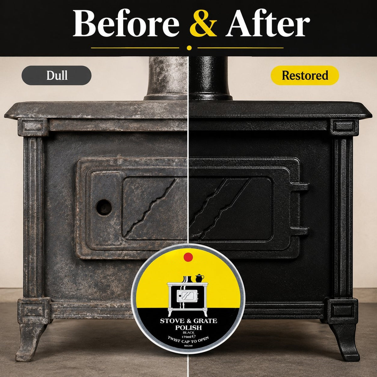 🔥Last Day 50% OFF - 🧼Black Stove & Grate Polish – Cast Iron Restorer for Wood Stoves, Fireplaces & Grates