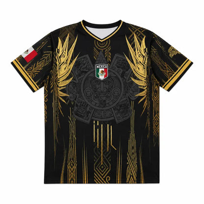 ✨Mexico Aztec Gold Soccer Jersey – Breathable Mesh Fan Shirt for Sports & Daily Wear
