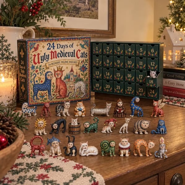 🏰24 Days of Ugly Medieval Cats Advent Calendar - Unique Medieval Cat Collectibles Holiday Countdown Box