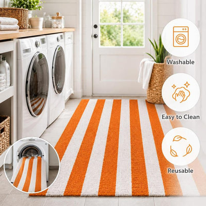 🎃🍂 Fall Porch Magic — Orange & Cream Striped Rug