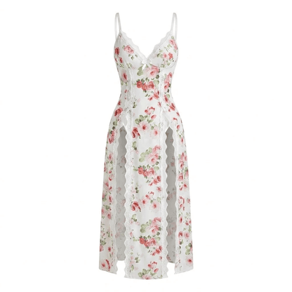 Sheer Floral Rose Print Maxi Dress