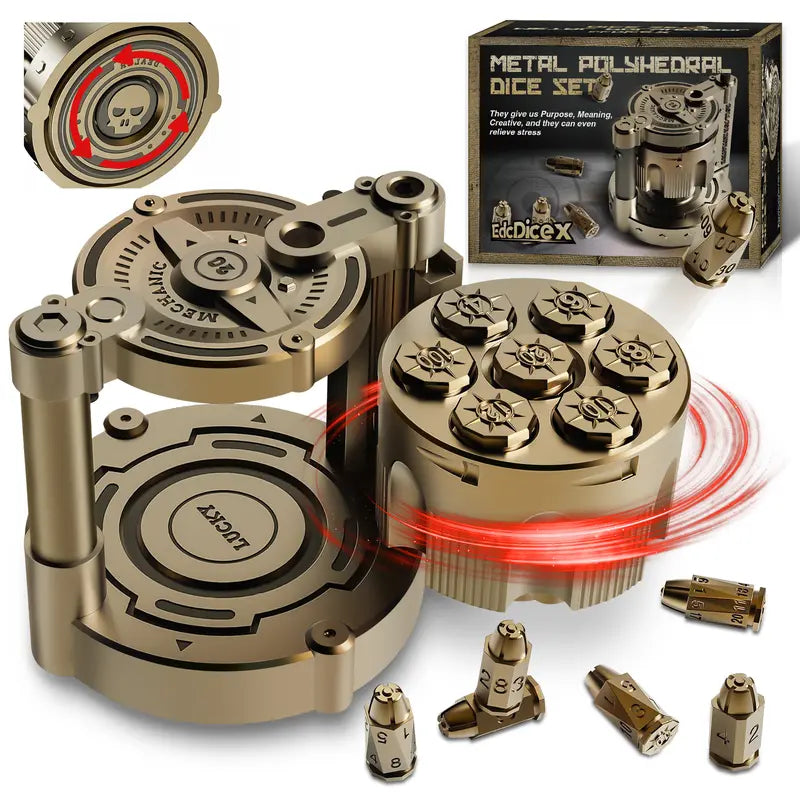 🎲✨ Cyberpunk Metal Dice Set – Premium Polyhedral DND Dice with Spinning Storage Case ⚙️