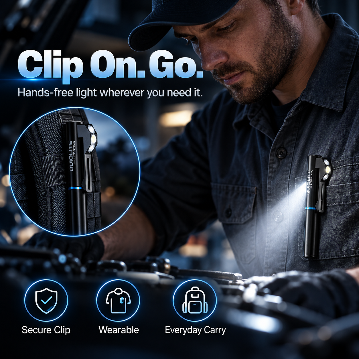 Clip on hands free wearable pen light