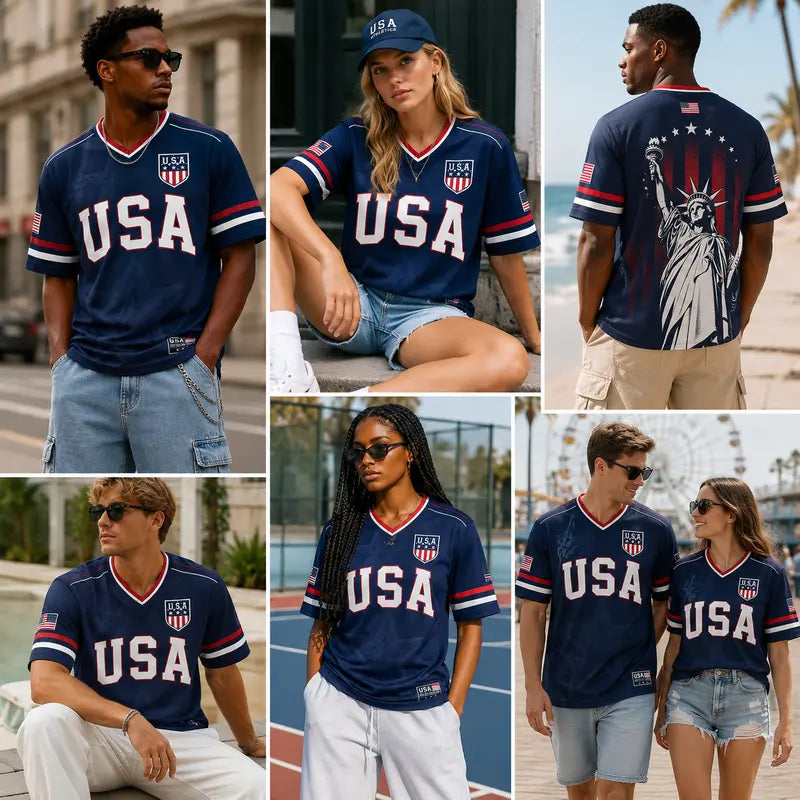 🇺🇸 USA Patriotic Soccer Jersey | American Flag & Statue of Liberty V-Neck Sports Tee 🗽⚽