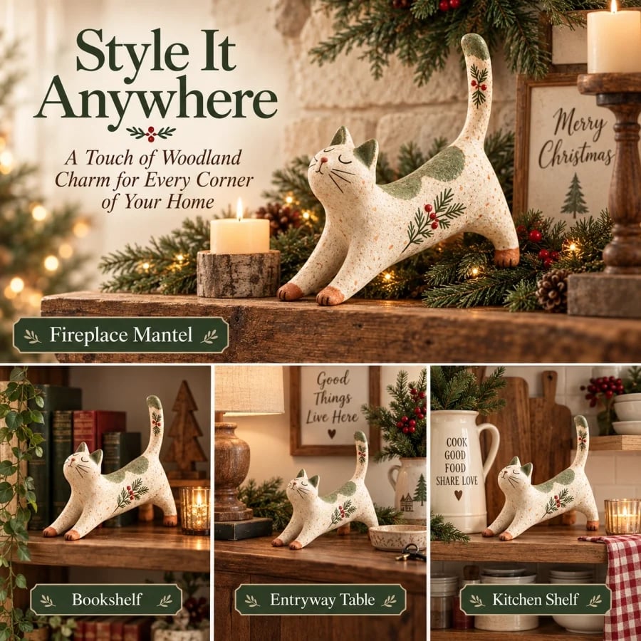 😽🐈 Woodland Christmas Cat Figurine