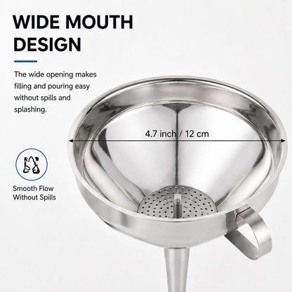 5 1/2-Inch Stainless Steel Funnel with Detachable Strainer