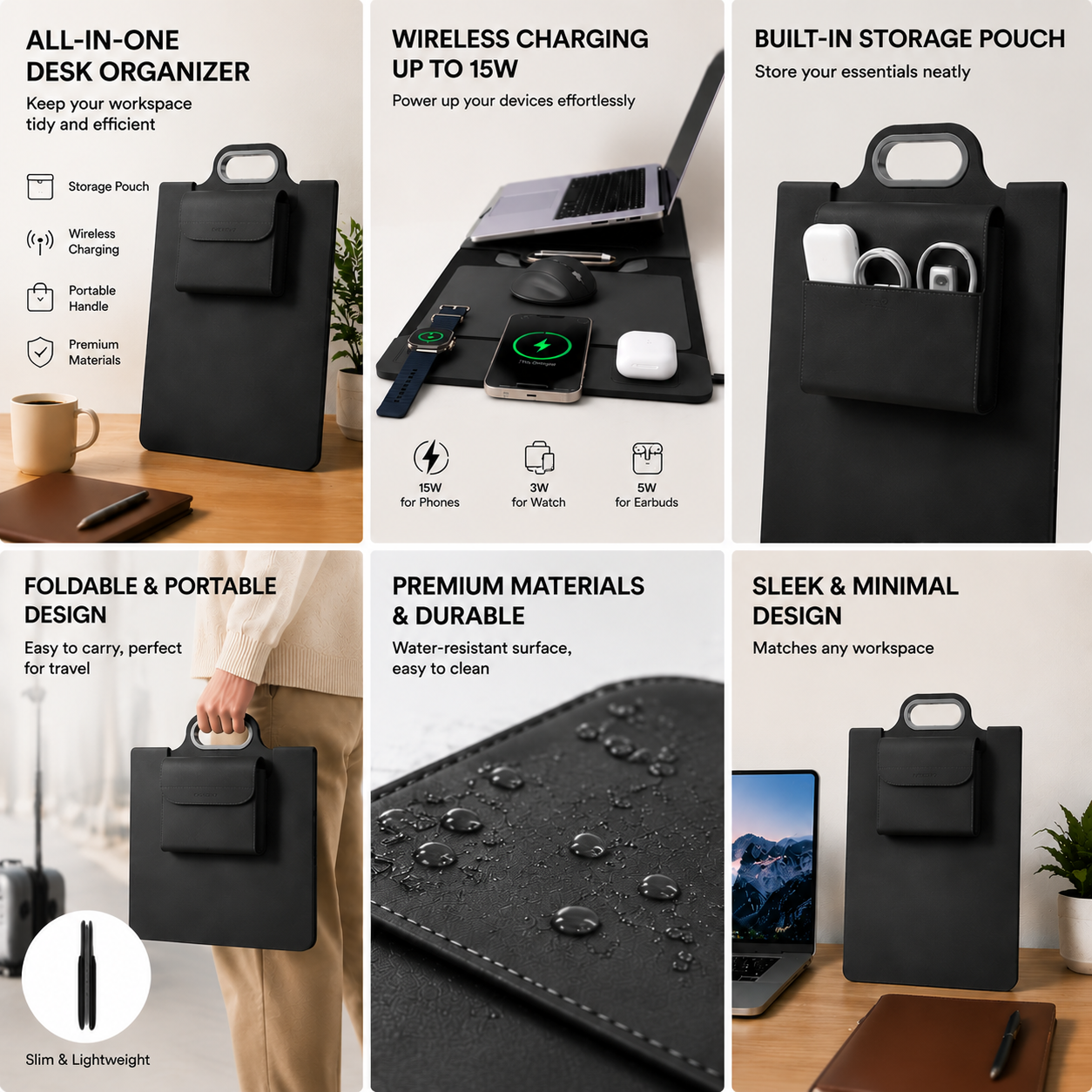 The All-In-One Mobile Workstation Sleeve | Built-In 15W Multi-Device Wireless Charger, Ergonomic Laptop Stand & Mousepad (Fits up to 16")