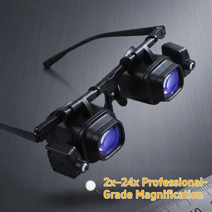 🔍 2X-24X LED Head Mount Magnifying Glasses | Hands Free Glasses Style Loupe for Watch & Phone Repair