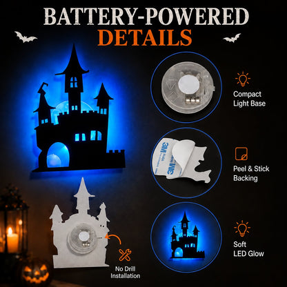 🔥Last Day 50% OFF - 🎃8 Pack Halloween LED Silhouette Wall Light Stickers, Battery Powered Peel & Stick Decor Lights