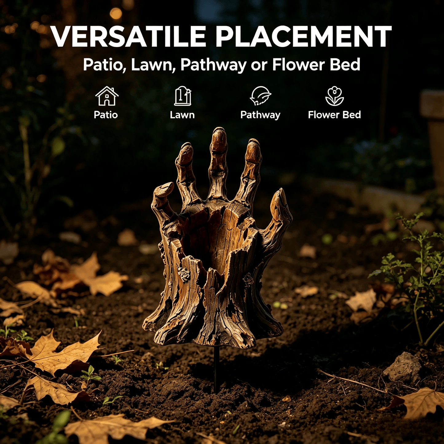 🎃Halloween  Wooden Hand Garden Planter Stake – Spooky Driftwood Yard Decor for Plants & Halloween 🕸️