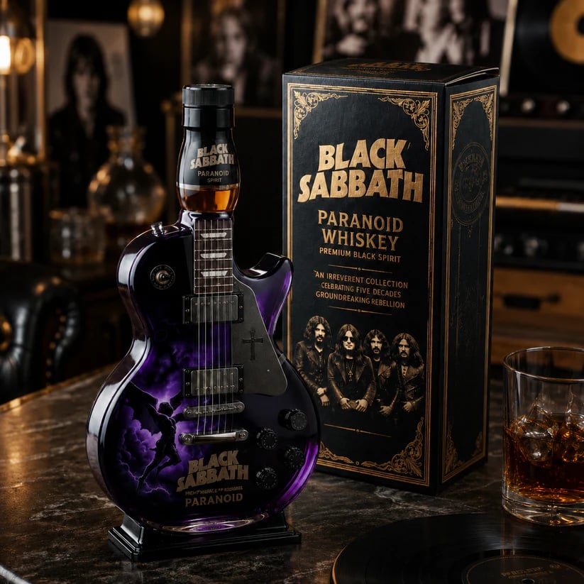 Black - Sabbath Paranoid Guitar Collectible Glass Decanter 🎸