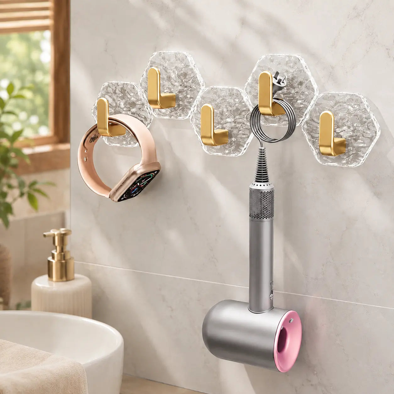 No Drill Wall Hooks Set - Waterproof Self Adhesive Hooks for Bathroom, Kitchen, Towels, Keys & Everyday Storage